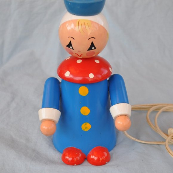 underwriters' laboratories vintage nursery desk light blue wood clown (w582) - Picture 8 of 13